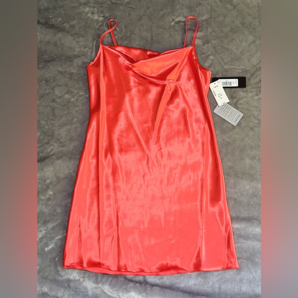 Bebe Size L Orange Satin Midi Dress with Cowl Neck NWT - Picture 2 of 9